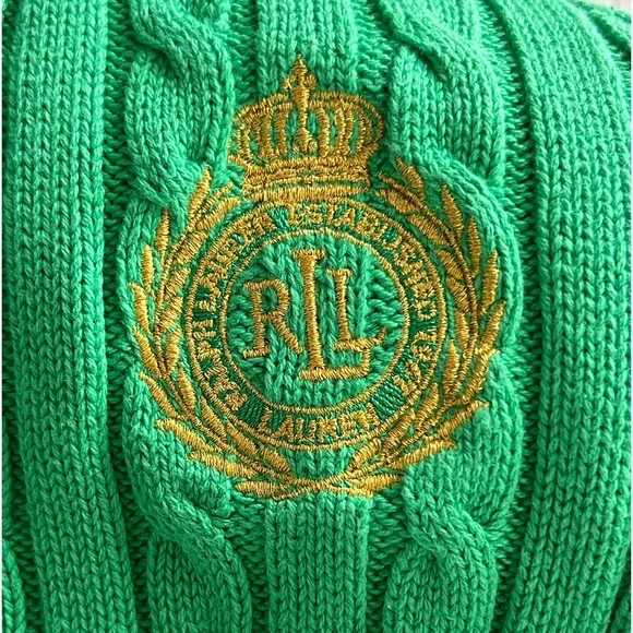 Lauren Ralph Lauren Emerald Green Cable Knit Sweater Jacket Gold Zip Size L - Picture 2 of 11